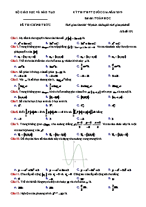 Đề thi THPT Quốc gia môn Toán năm 2019 - Mã đề 102 - Bộ giáo dục và đào tạo (Có đáp án)